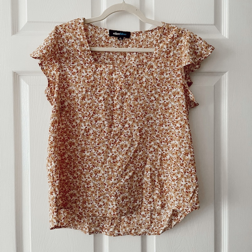Aliceblue | Square Neck Yellow Floral Blouse | Size M